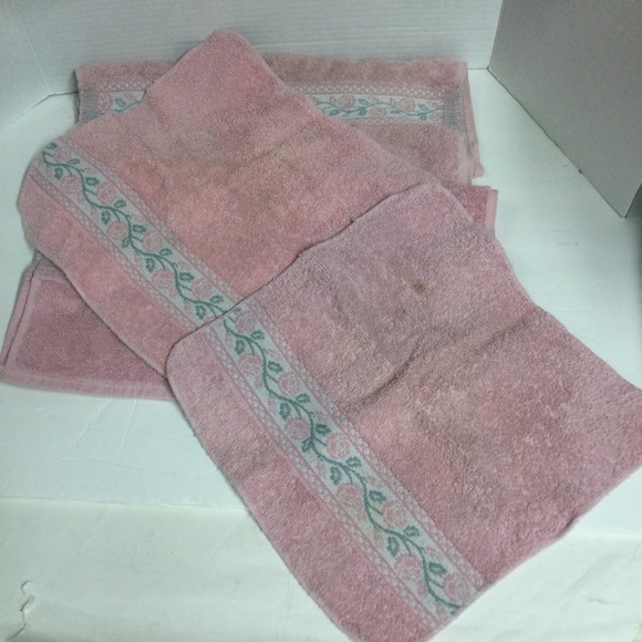Fieldcrest Vintage 1990’s Pink Floral Strip Towel 6pc Set - Picture 4 of 13